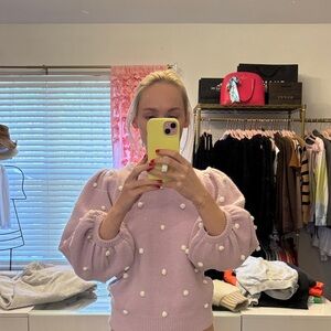 Pink Sweater with Pearl Accents